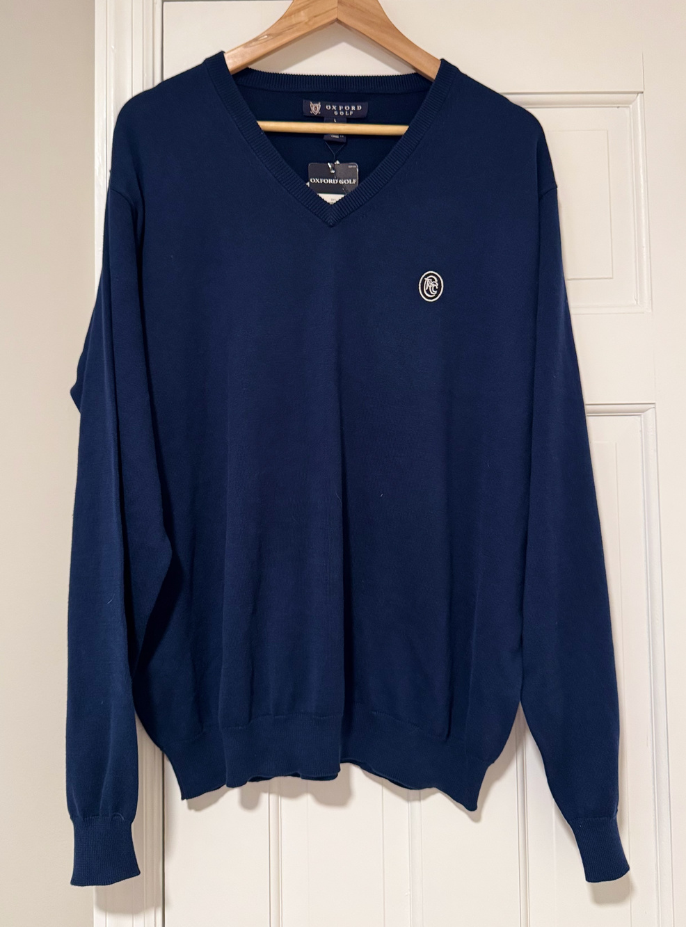 Oxford Golf NWT Classic Navy Peruvian Pima Cotton V-Neck Sweater - Men's Large